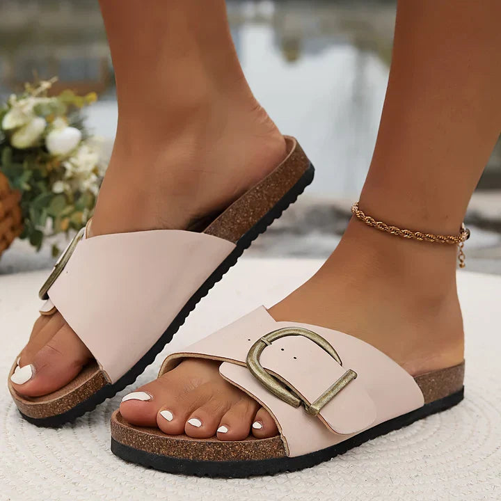 Margie – Damen-Korkpantoletten mit Schnallenriemen-Design