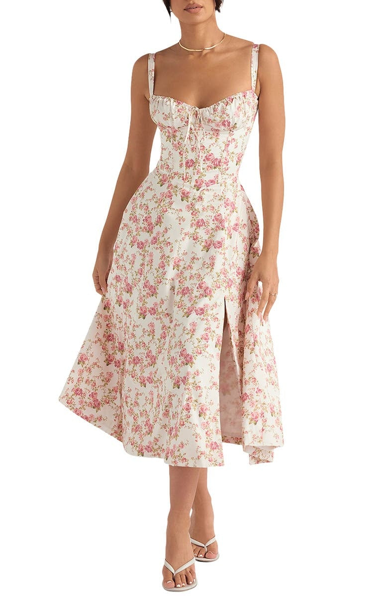 Floral Bustier Waist-Slimming Midriff Dress