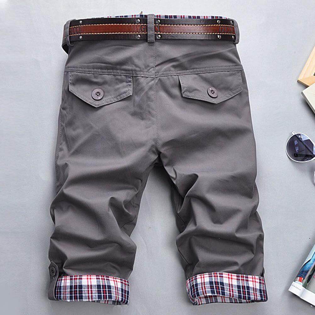 Herren Bermuda Shorts mit Gürtel – Chino-Shorts mit Karofutter und umschlagbarem Bein für Sommer und Freizeit