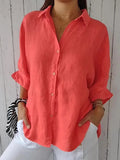 Damen Oversized Leinenbluse mit Knopfleiste – Langärmliges Hemd mit Kragen – Luftige Sommerbluse für Alltag, Urlaub und Freizeit
