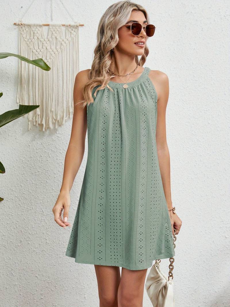 Ärmelloses Damen-Sommerkleid mit Lochstickerei – A-Linien Kleid für Strand, Freizeit und Urlaub