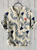 Sommerliches Herrenhemd mit Koi-Motiv – Kurzarmshirt im japanischen Design – Leichtes Freizeithemd im asiatischen Stil