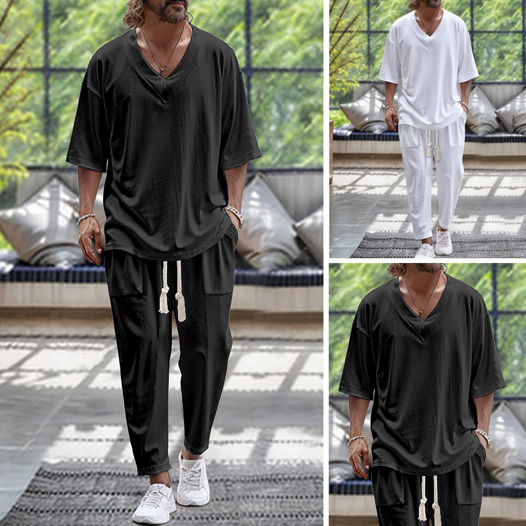 Herren Leinenanzug mit Hemd und Hose | Lockerer Stil