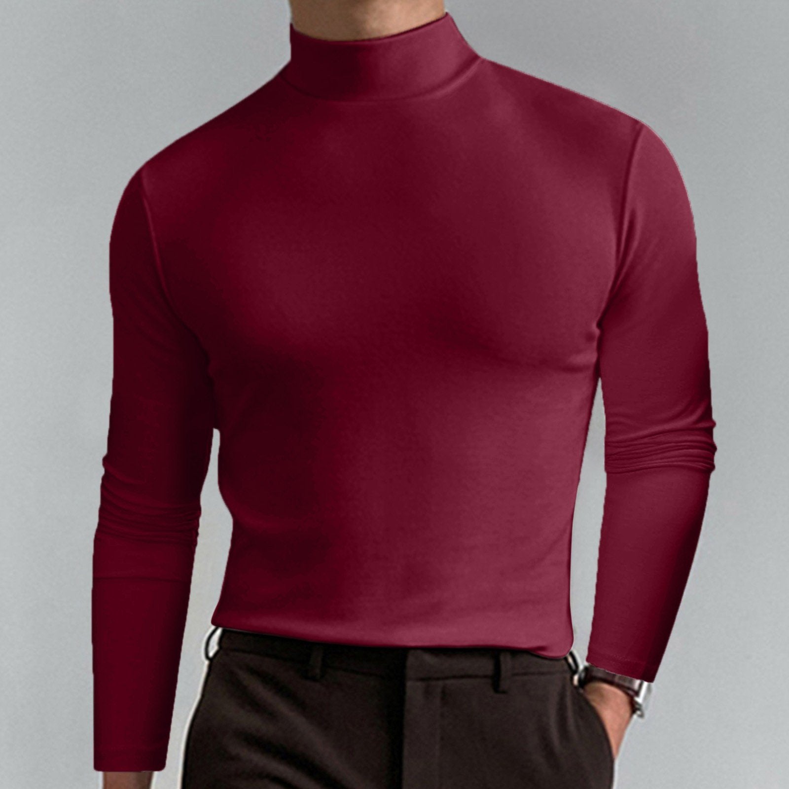 Herren Slim Fit Langarmshirt mit Stehkragen