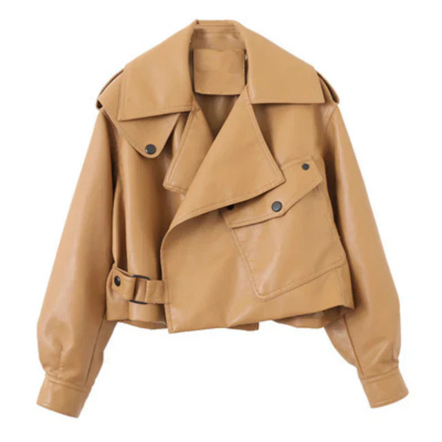 Stylische Oversized Damen-Lederjacke mit Knöpfen | Ideal für die Übergangszeit