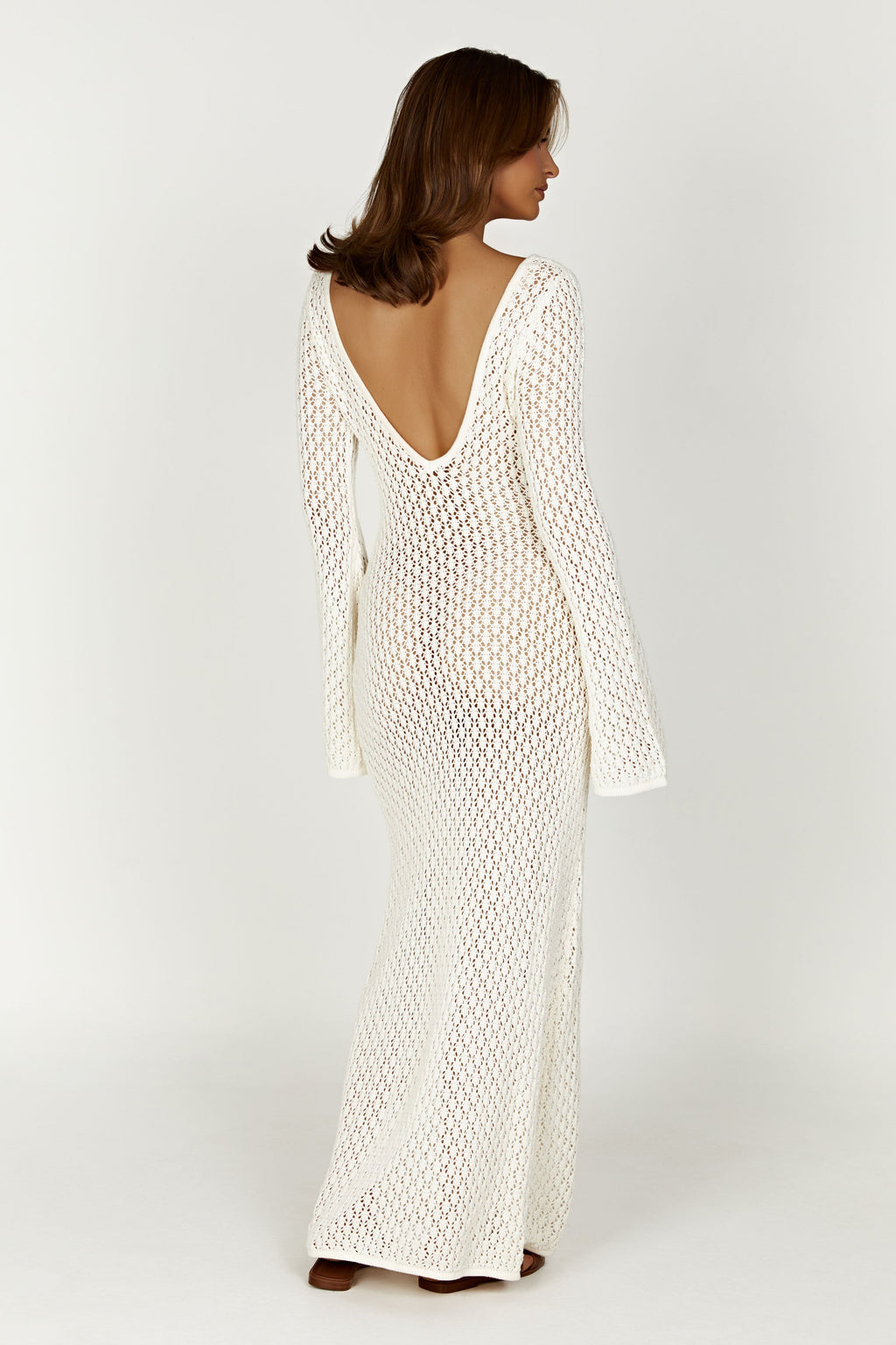 Damen Häkel-Strick Maxikleid – Langärmliges, transparentes Strand-Cover-Up