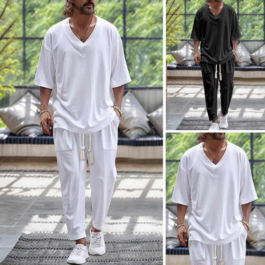 Herren Leinenanzug mit Hemd und Hose | Lockerer Stil