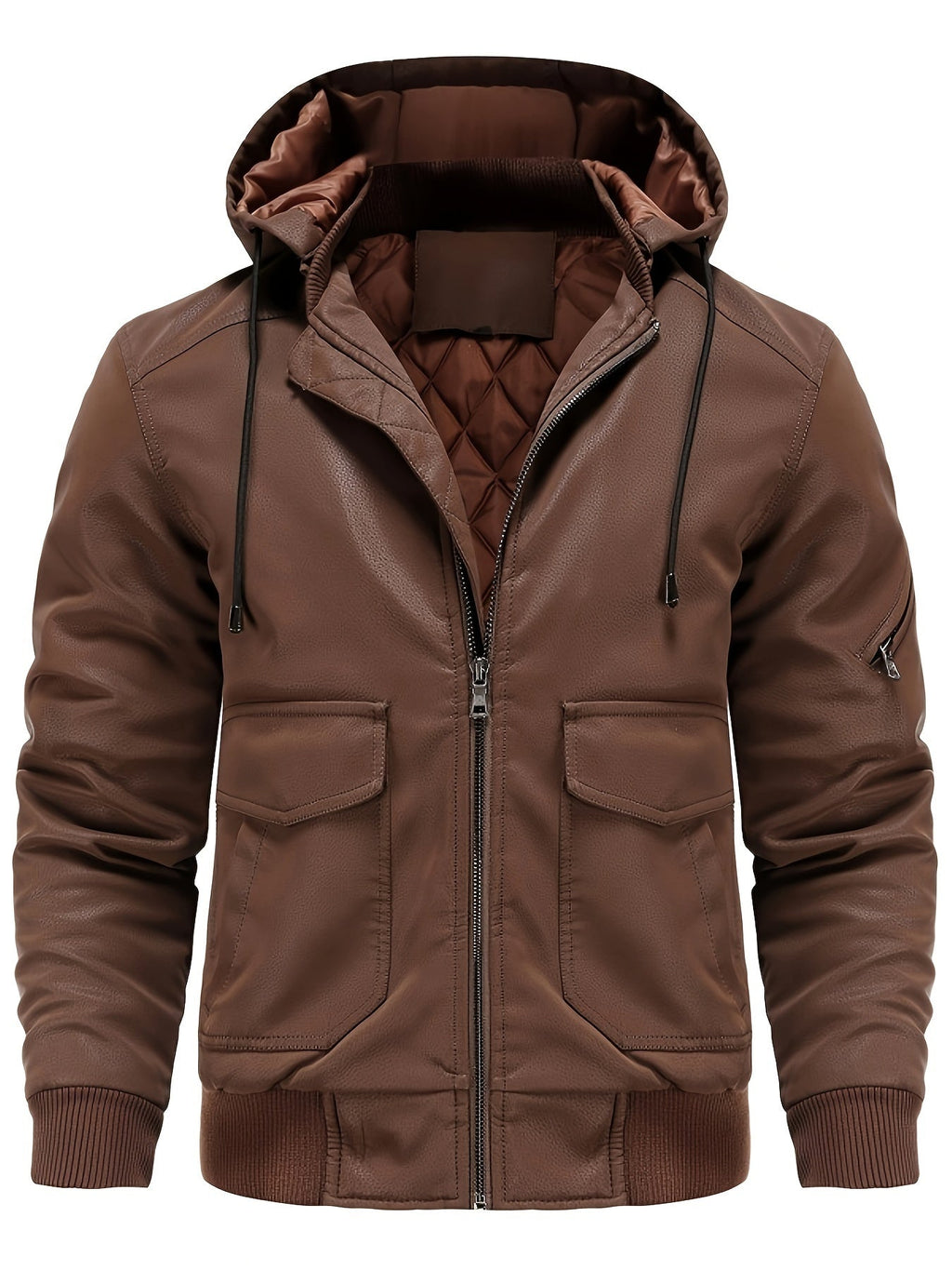 Nathanael - Wasserdichte und Winddichte Winterjacke aus PU-Leder mit Kapuze für Herren
