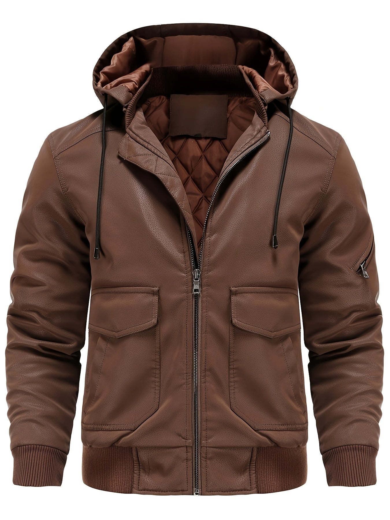 Nathanael - Wasserdichte und Winddichte Winterjacke aus PU-Leder mit Kapuze für Herren
