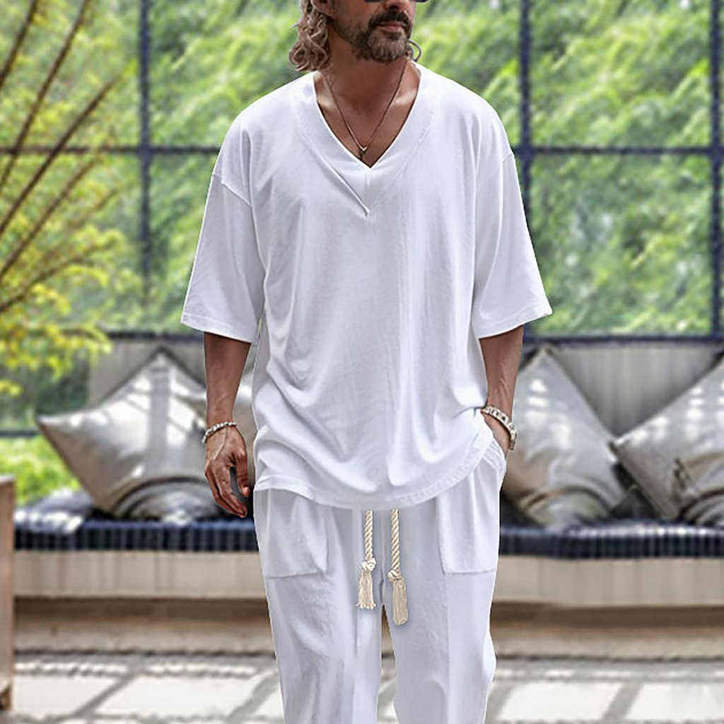 Herren Leinenanzug mit Hemd und Hose | Lockerer Stil