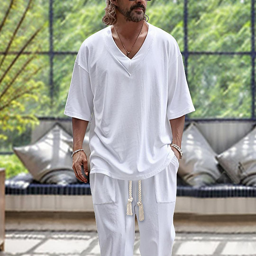 Herren Leinenanzug mit Hemd und Hose | Lockerer Stil