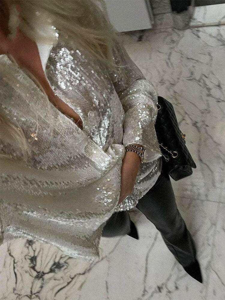Glitzerbluse in Übergröße für Damen