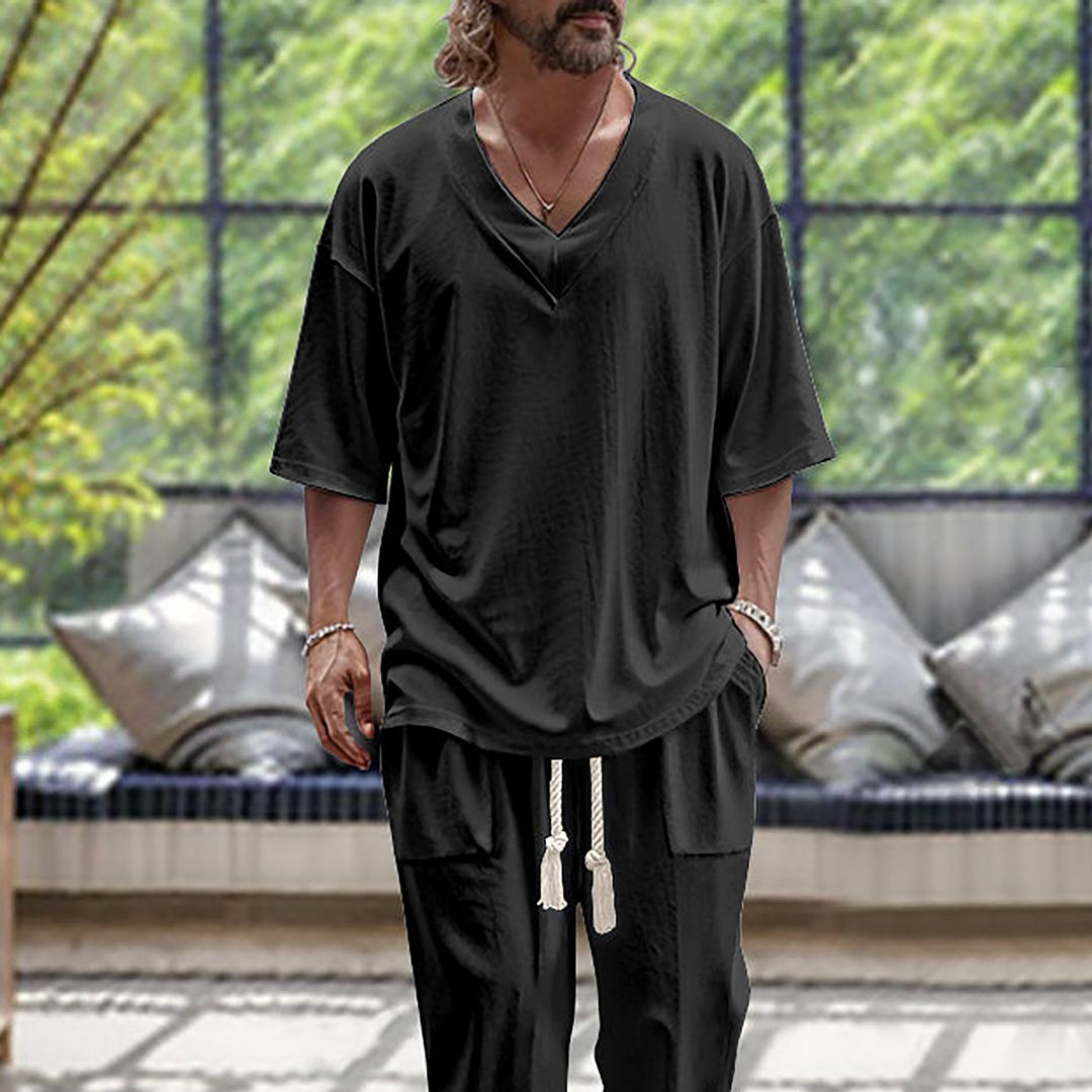 Herren Leinenanzug mit Hemd und Hose | Lockerer Stil