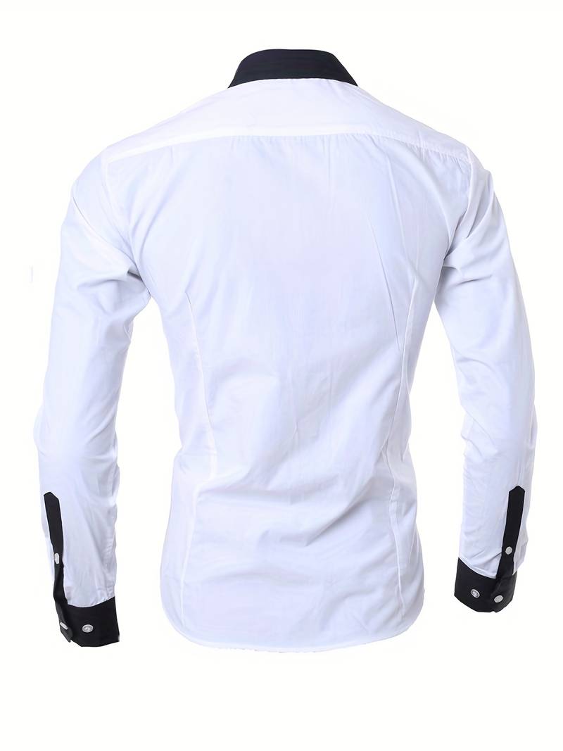 Herren Slim Fit Langarmhemd mit Kontrastkragen – Ideal für Business, Partys & Abendveranstaltungen