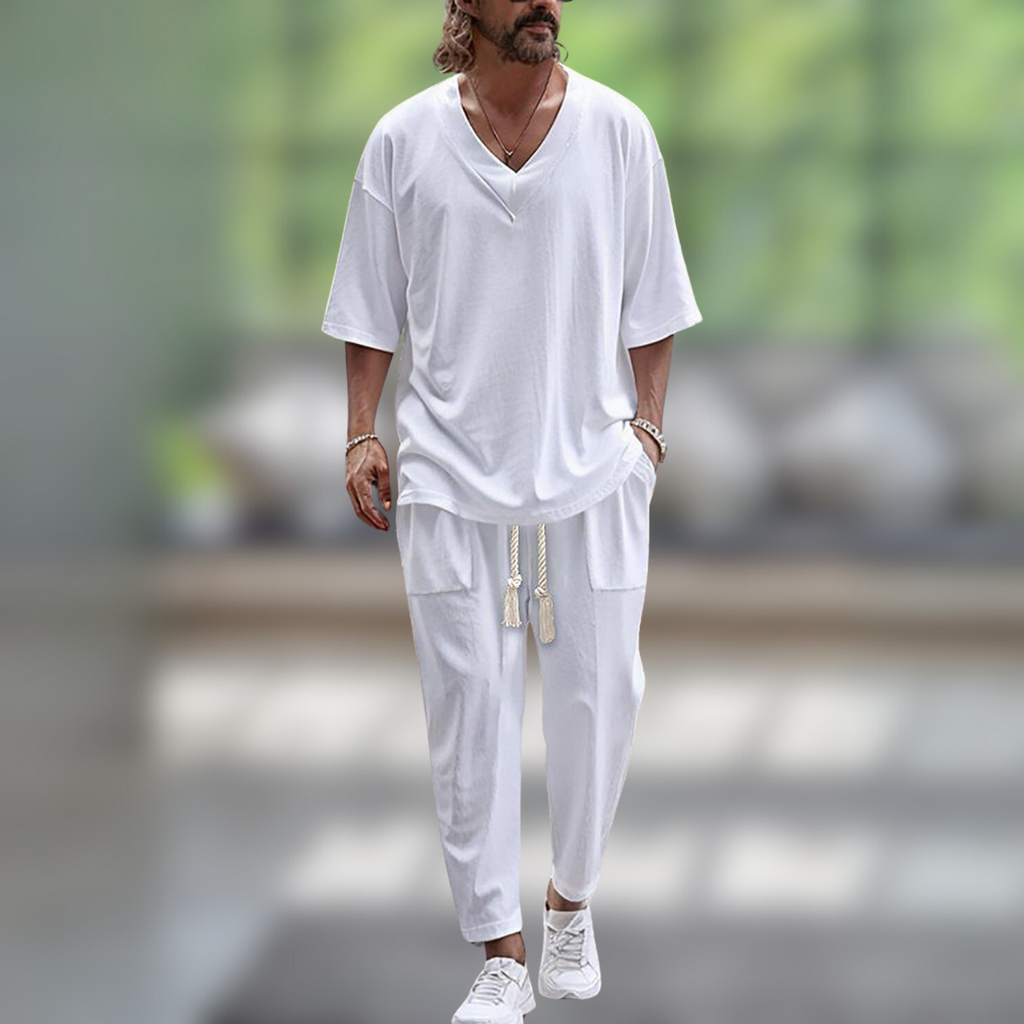 Herren Leinenanzug mit Hemd und Hose | Lockerer Stil