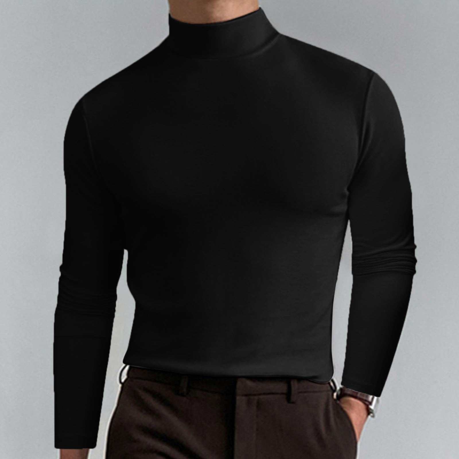 Herren Slim Fit Langarmshirt mit Stehkragen