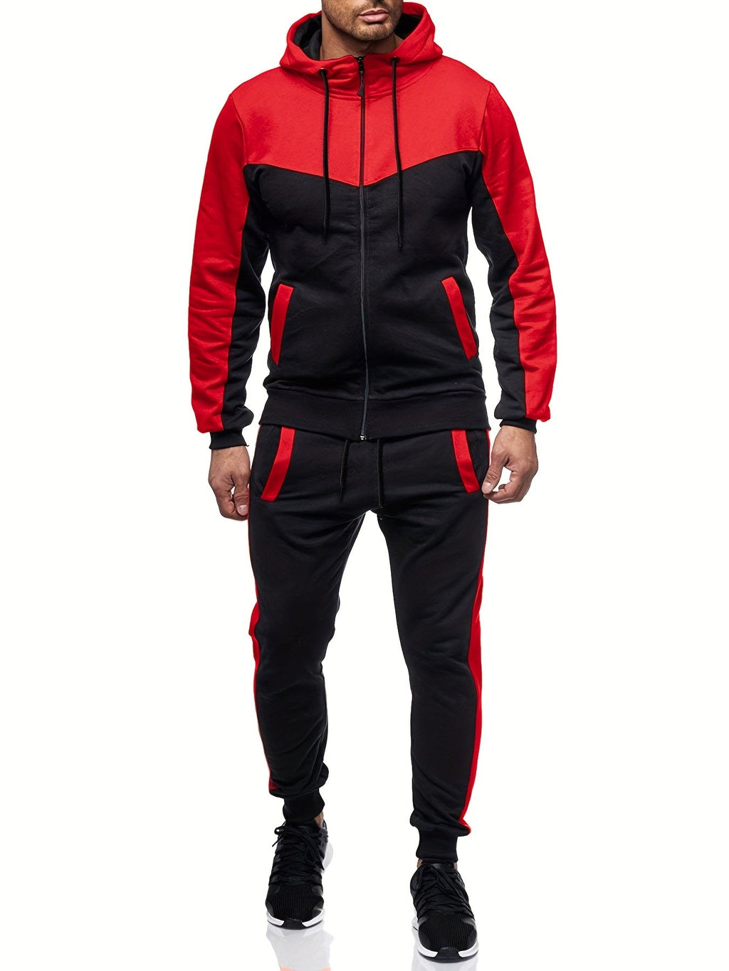 Moderner Herren-Trainingsanzug mit Kragenjacke und Hose in Einfarbigem Design | Ideal für entspannte Tage