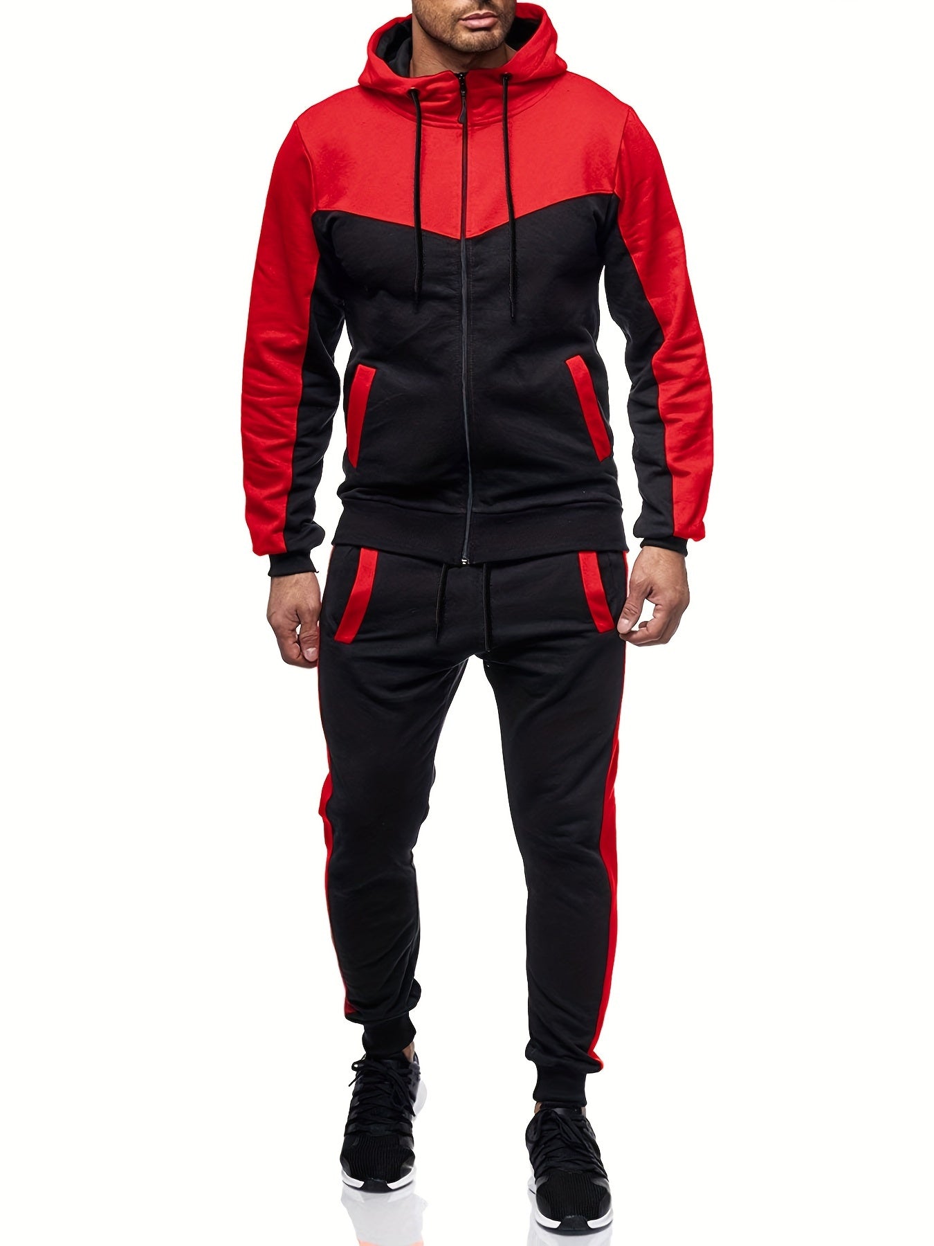Moderner Herren-Trainingsanzug mit Kragenjacke und Hose in Einfarbigem Design | Ideal für entspannte Tage