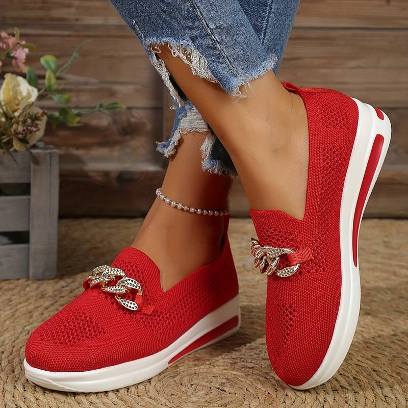 Brianna - Elegante Orthopädische Mesh-Ballerinas mit Kettenträger