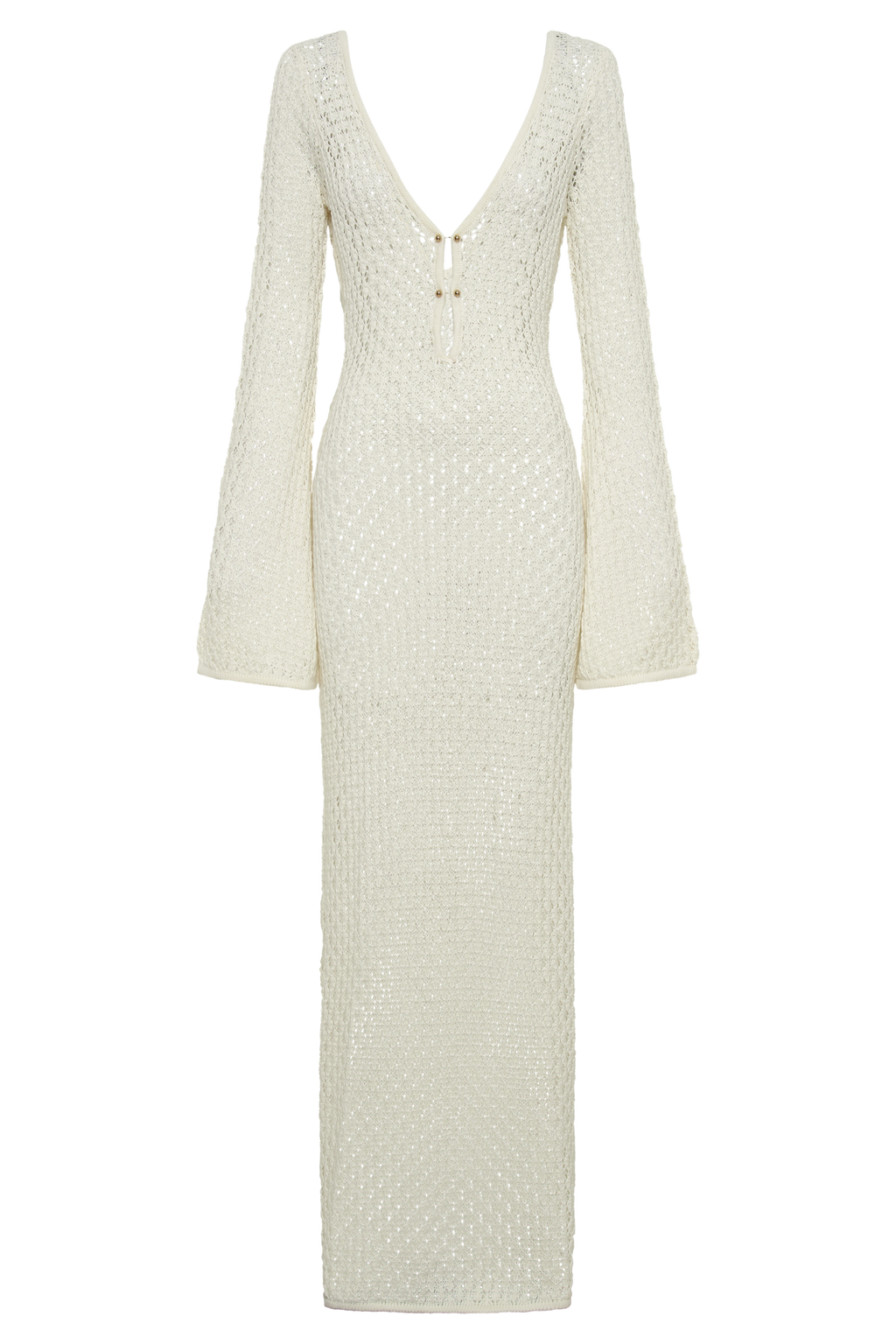 Damen Häkel-Strick Maxikleid – Langärmliges, transparentes Strand-Cover-Up