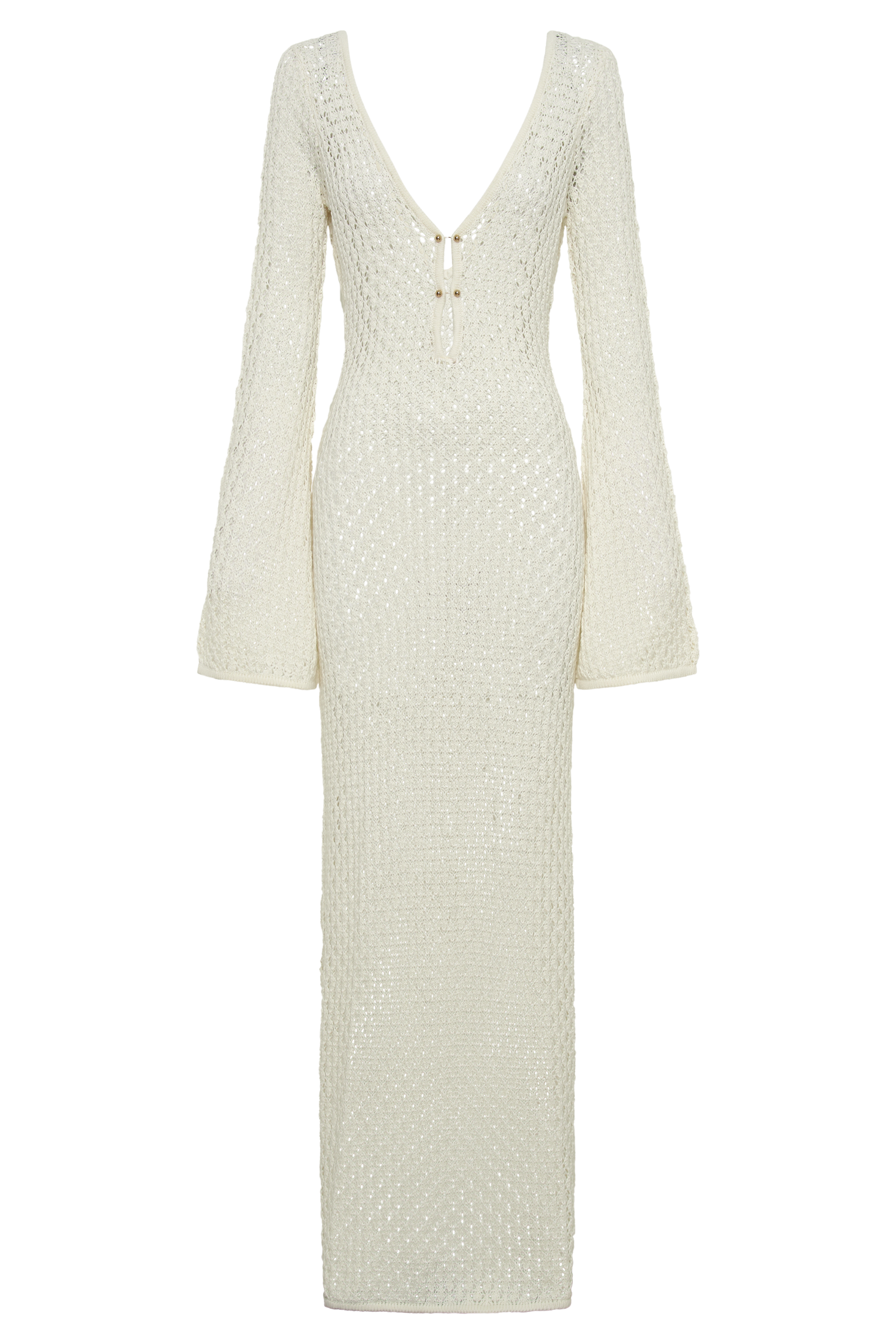 Damen Häkel-Strick Maxikleid – Langärmliges, transparentes Strand-Cover-Up