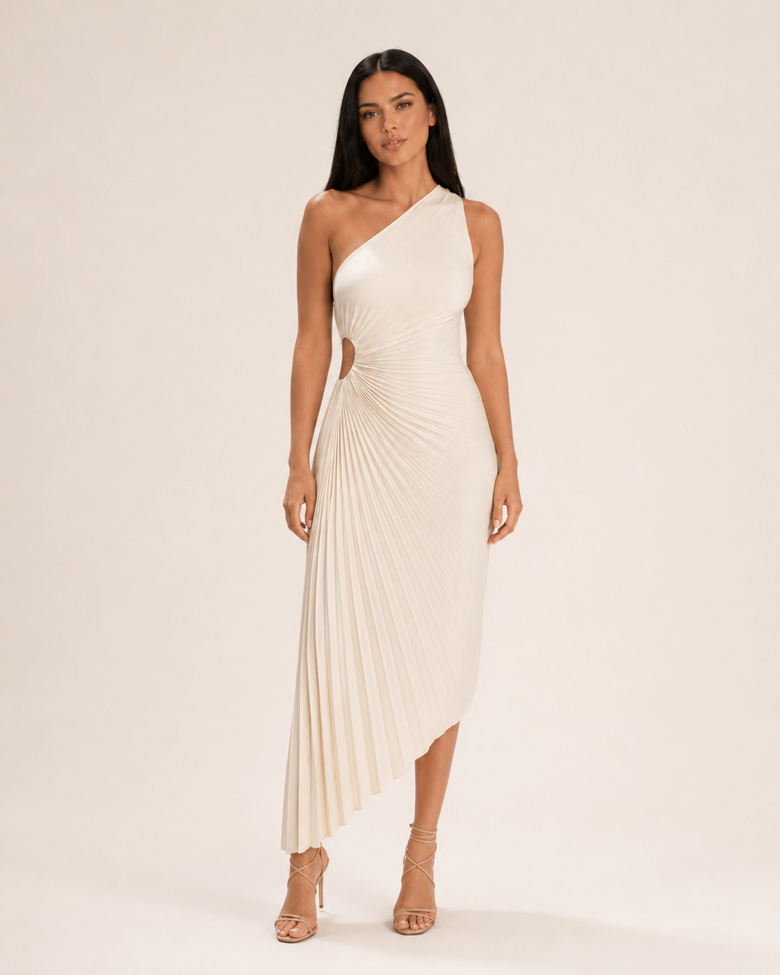 Beatrix Damen Maxikleid | One-Shoulder, Falten, Satin-Optik 4