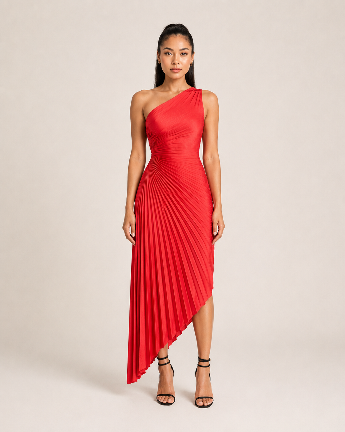 Beatrix Damen Maxikleid | One-Shoulder, Falten, Satin-Optik 7