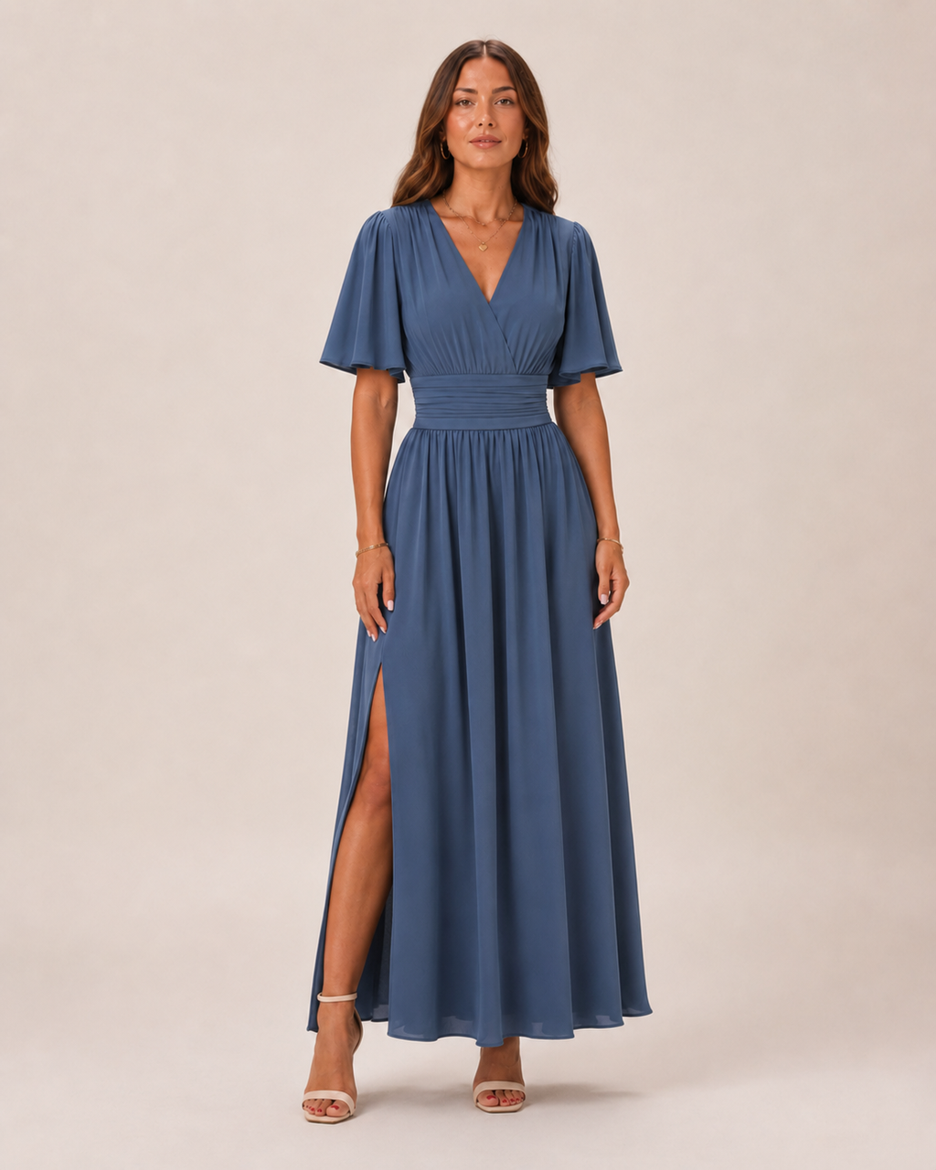 Bente Damen Maxikleid | Elegantes Blau, Hohe Taille, A-Linien-Rock 1