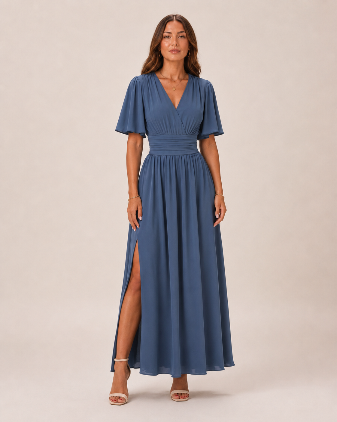 Bente Damen Maxikleid | Elegantes Blau, Hohe Taille, A-Linien-Rock 1