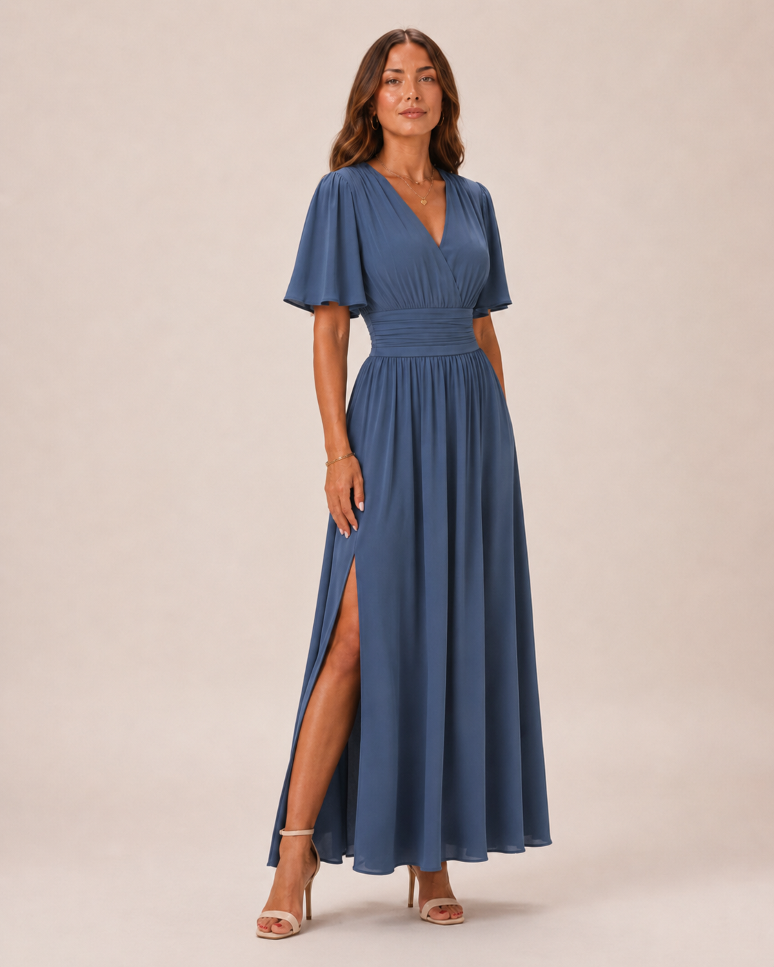 Bente Damen Maxikleid | Elegantes Blau, Hohe Taille, A-Linien-Rock 2