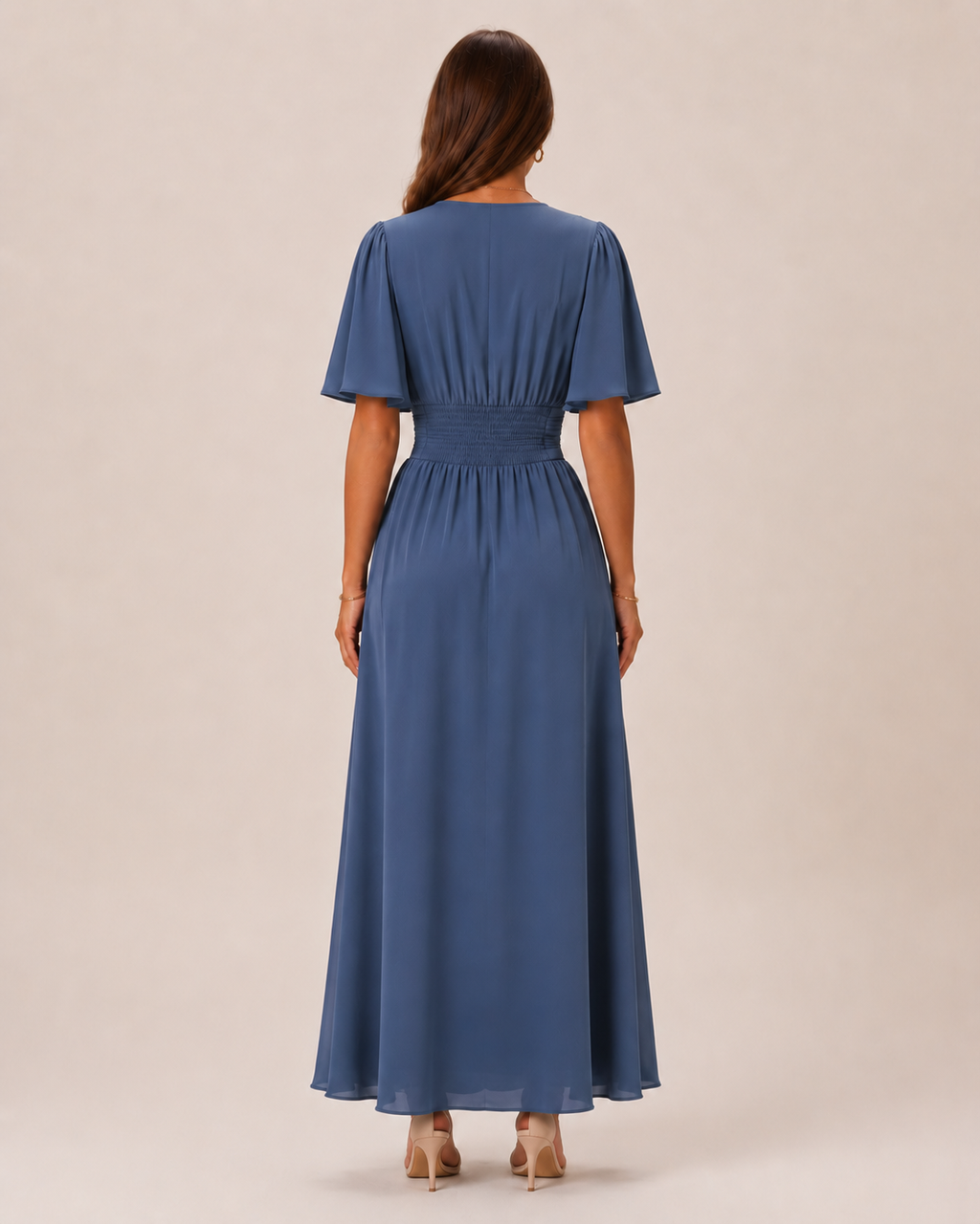 Bente Damen Maxikleid | Elegantes Blau, Hohe Taille, A-Linien-Rock 3