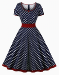 Retro Rockabilly Kleid mit Polka Dots – 50er Jahre Vintage-Kleid mit schwingendem Rock & Taillenband – Kurzarm A-Linienkleid für Party & Alltag