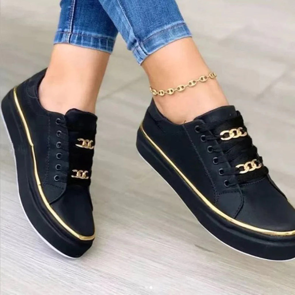 Enora - Weiße Low-Top-Sneakers mit Goldakzenten | Modische weiße Schnürsneaker mit goldenen Details