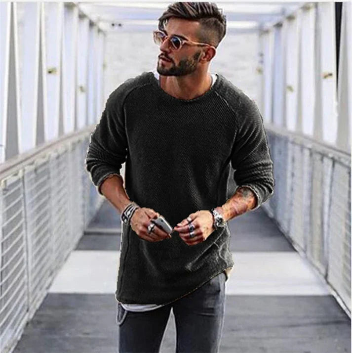 Modischer Langer Herren-Strickpullover im Lässigen Stil