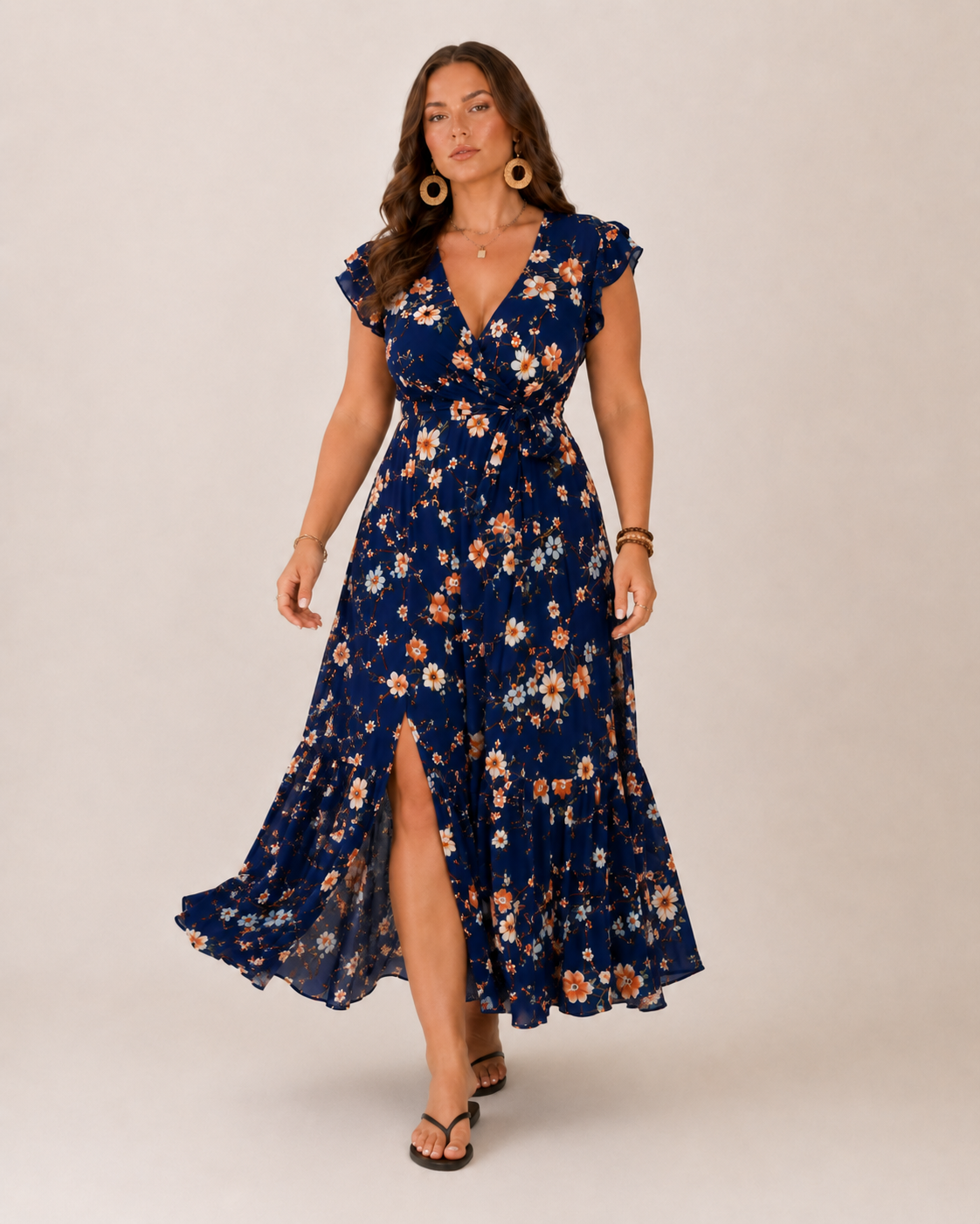 Bri Damen Maxikleid | Fließender Stoff, Wickelpassform, Blumendruck, Sommer Kleid Lang 0