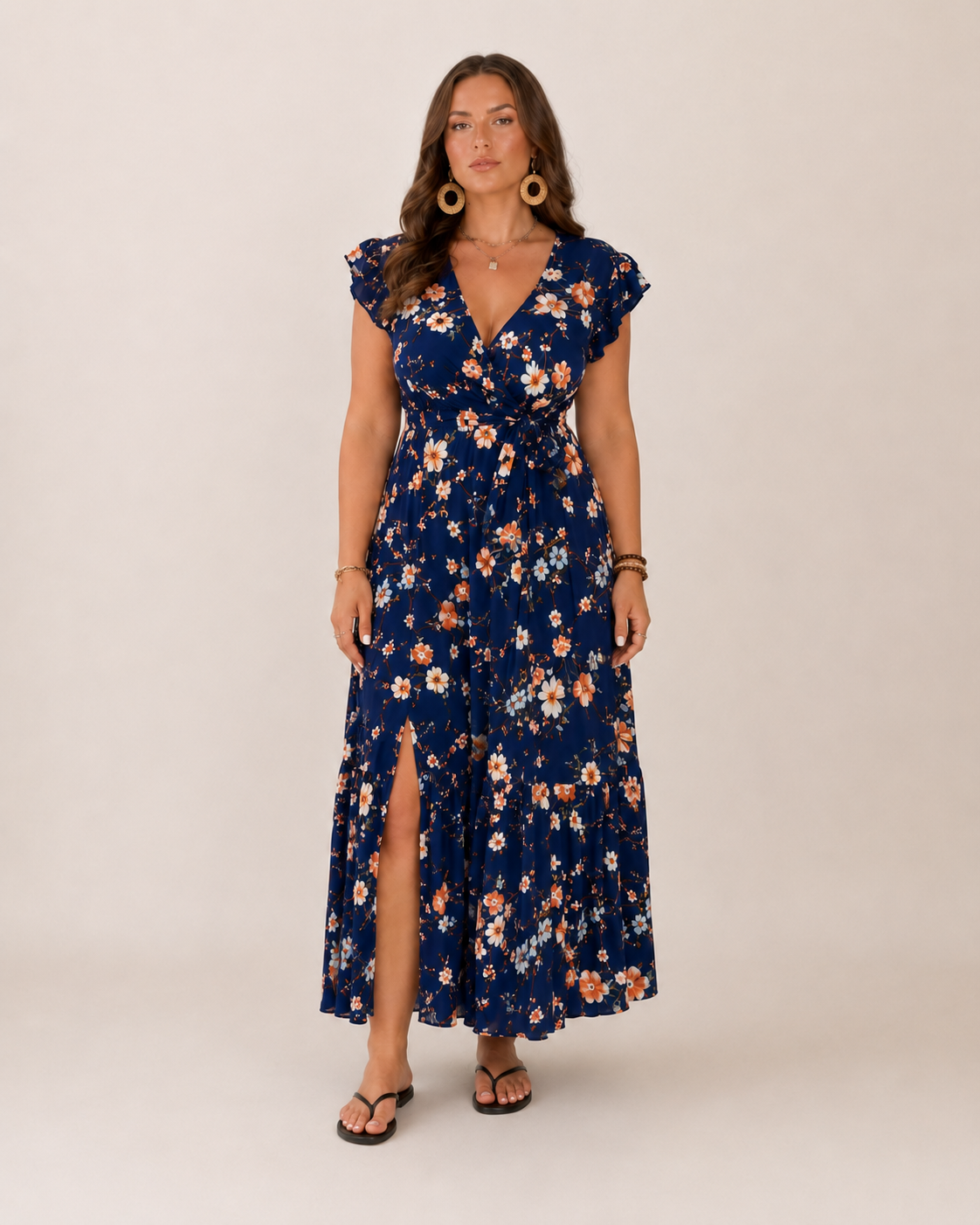 Bri Damen Maxikleid | Fließender Stoff, Wickelpassform, Blumendruck, Sommer Kleid Lang 2