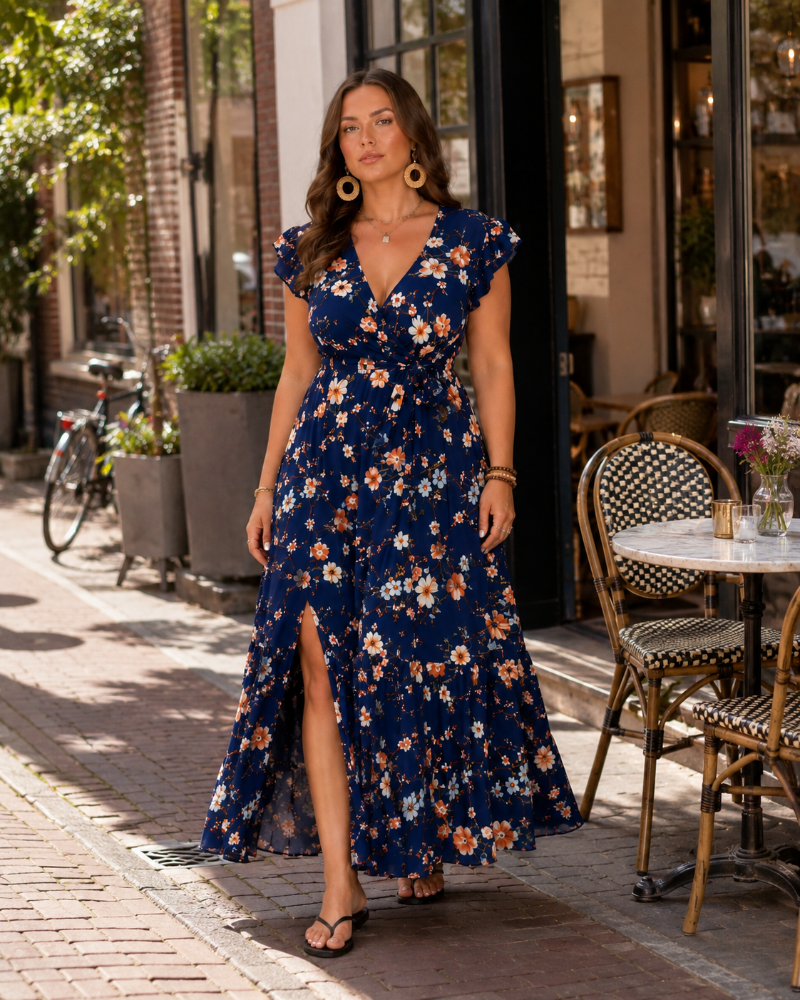 Bri Damen Maxikleid | Fließender Stoff, Wickelpassform, Blumendruck, Sommer Kleid Lang 6