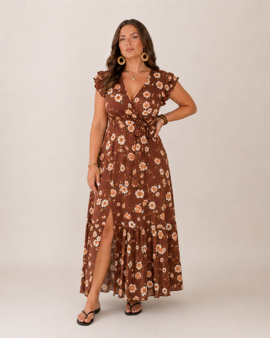 Bri Damen Maxikleid | Fließender Stoff, Wickelpassform, Blumendruck, Sommer Kleid Lang 9