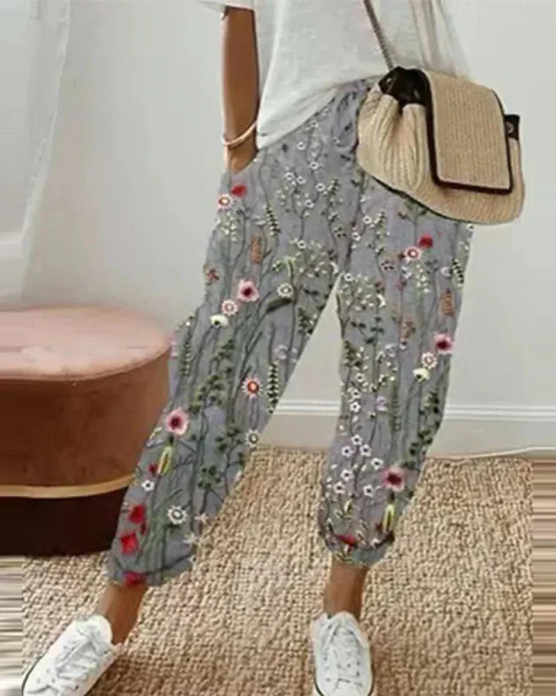 Damen Streifen-Leinenhose – Leichte Freizeithose mit Kordelzug und Taschen für Sommer, Alltag und Boho-Stil