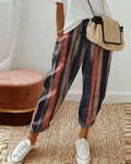 Damen Streifen-Leinenhose – Leichte Freizeithose mit Kordelzug und Taschen für Sommer, Alltag und Boho-Stil