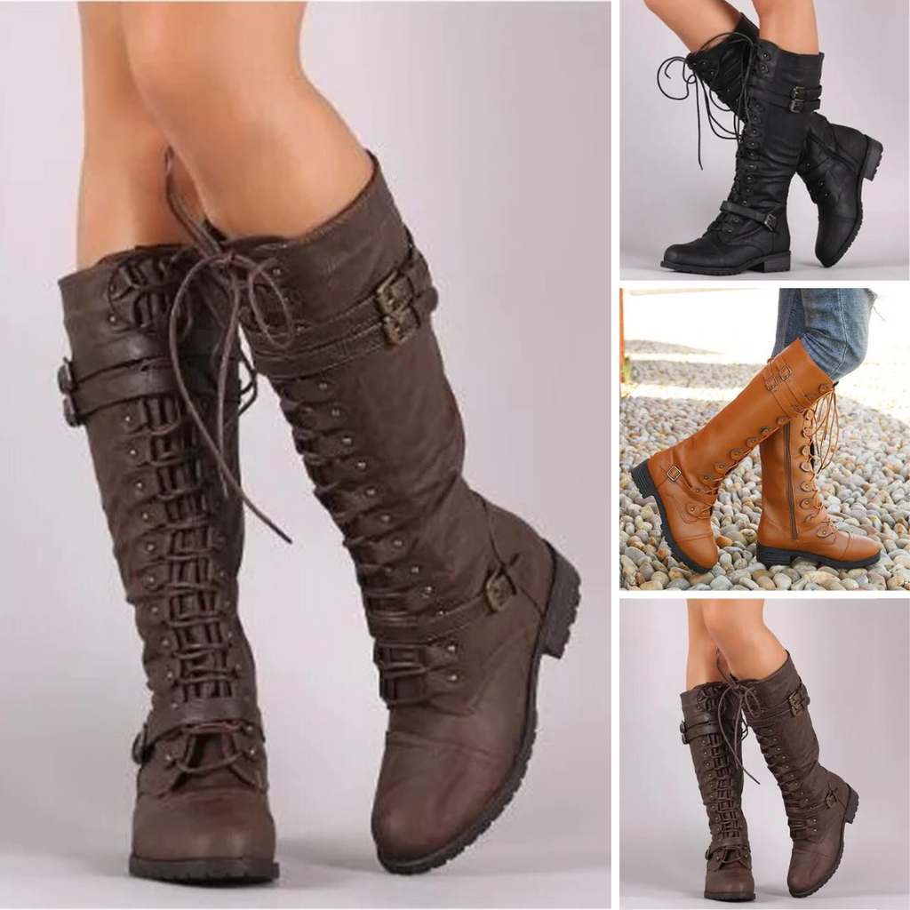 Lulu - Vintage-Schnürstiefel mit Schnallenverschluss