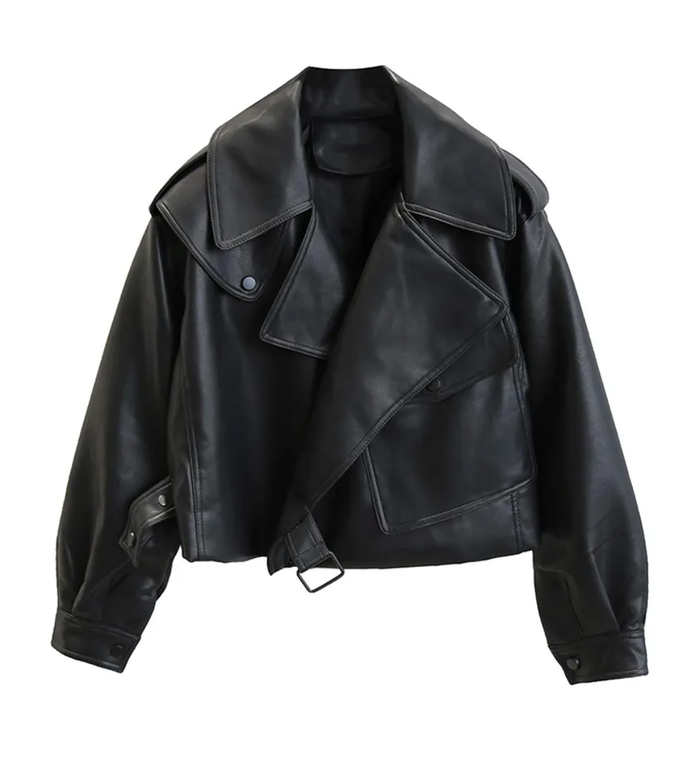 Stylische Oversized Damen-Lederjacke mit Knöpfen | Ideal für die Übergangszeit