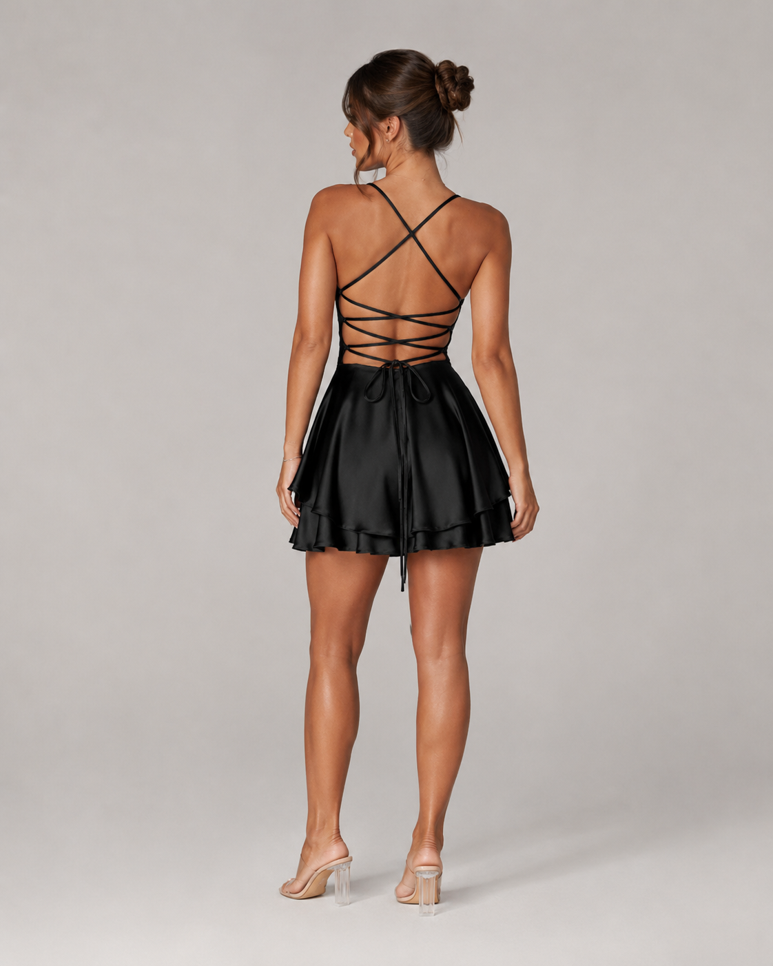 Fiona Damen Minikleid | Glänzender Satin, Wasserfallausschnitt, Festlich 3