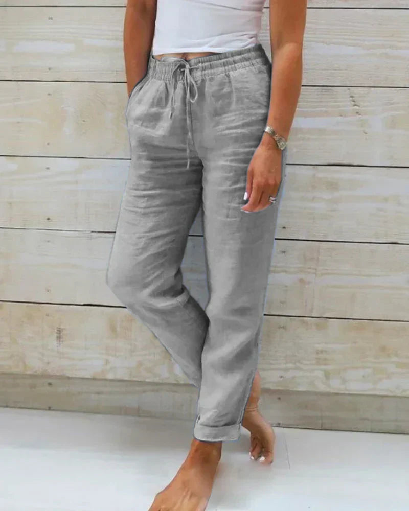 Rosa - Baumwoll-Leinen-Hose mit Gummizug