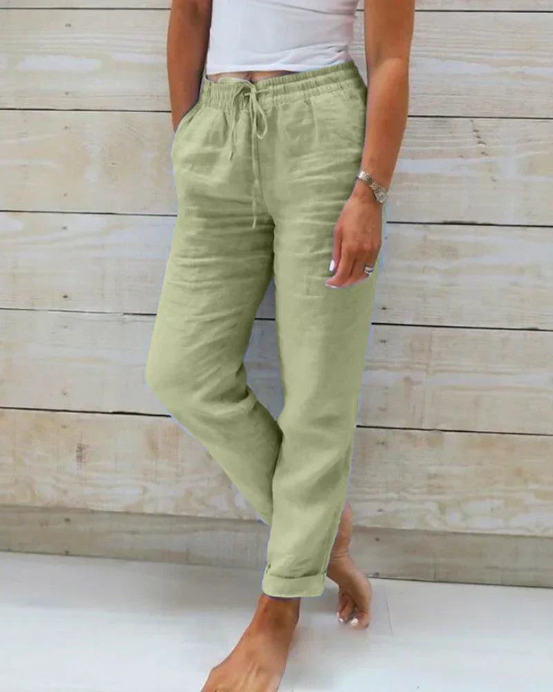 Rosa - Baumwoll-Leinen-Hose mit Gummizug