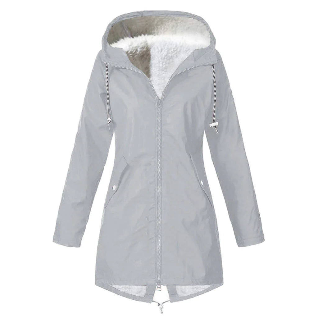 Klassische Damen-Regenjacke mit Wolle und Kapuze | Wasserdicht und ideal für Outdoor-Aktivitäten