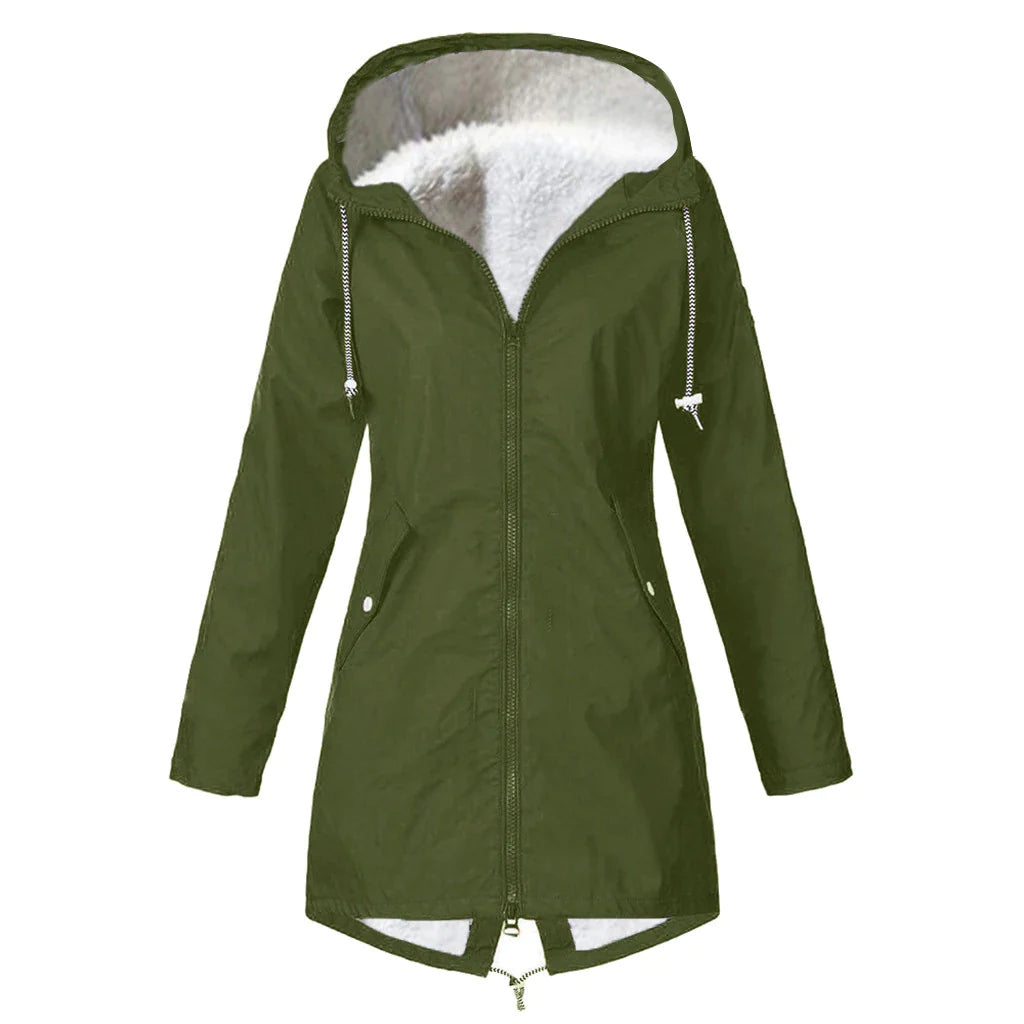 Klassische Damen-Regenjacke mit Wolle und Kapuze | Wasserdicht und ideal für Outdoor-Aktivitäten