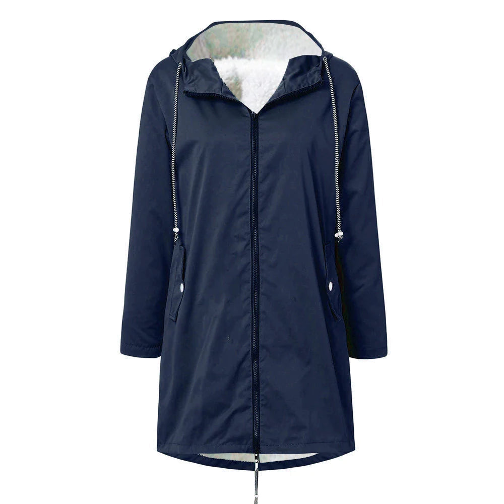 Klassische Damen-Regenjacke mit Wolle und Kapuze | Wasserdicht und ideal für Outdoor-Aktivitäten