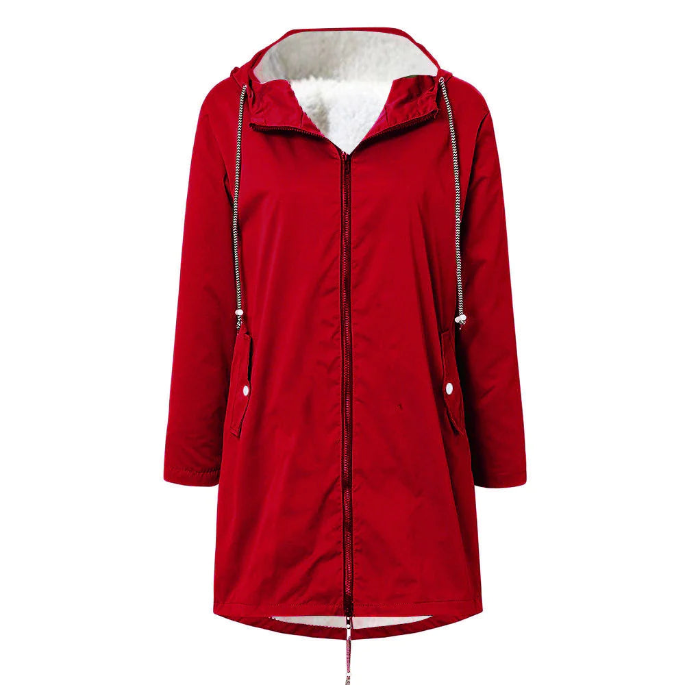 Klassische Damen-Regenjacke mit Wolle und Kapuze | Wasserdicht und ideal für Outdoor-Aktivitäten