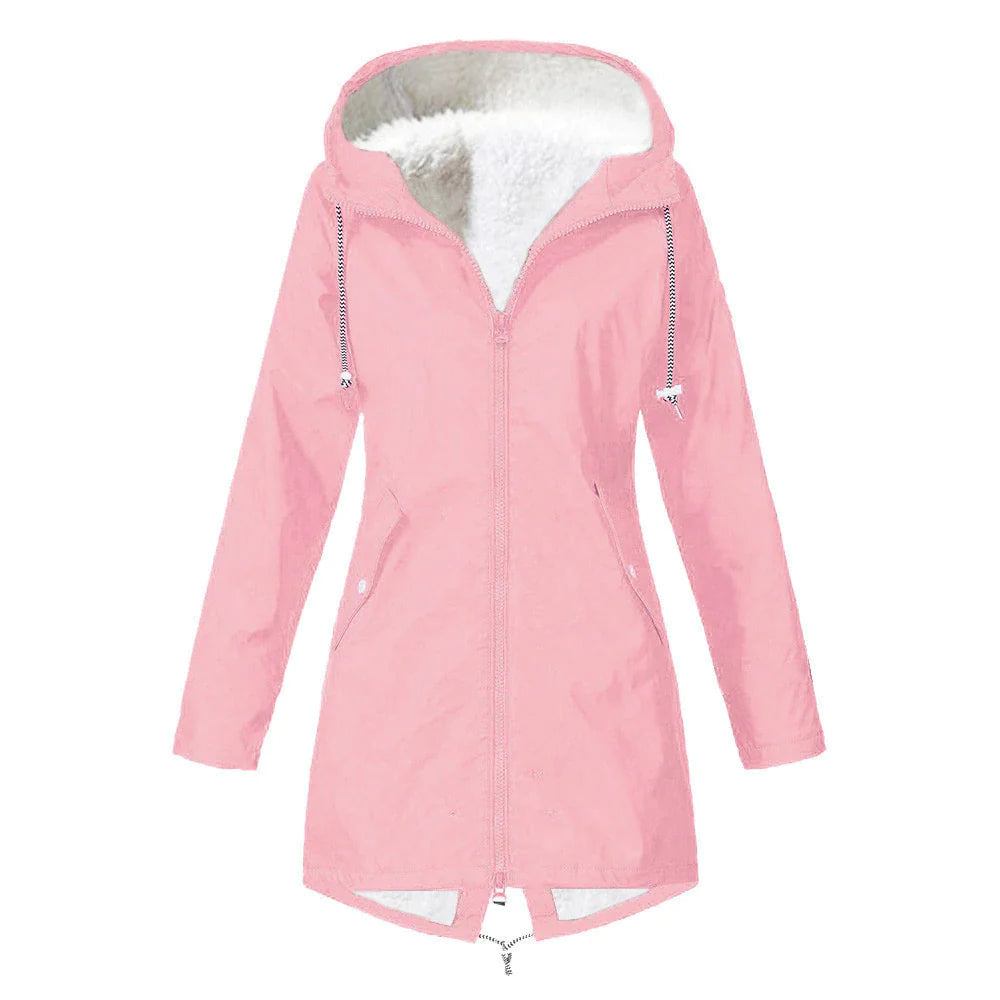 Klassische Damen-Regenjacke mit Wolle und Kapuze | Wasserdicht und ideal für Outdoor-Aktivitäten